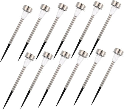 BESPORTBLE 12pcs Solar Garden Lights Waterproof Landscape Lighting Kit for Yard Pathway Decor Stainless Steel Stake Lights Solar Powered Outdoor for Garden and Patio