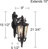 John Timberland Casa Marseille European Outdoor Wall Light Fixture Bronze Scroll 21 3/4" Champagne Hammered Glass | Lumora