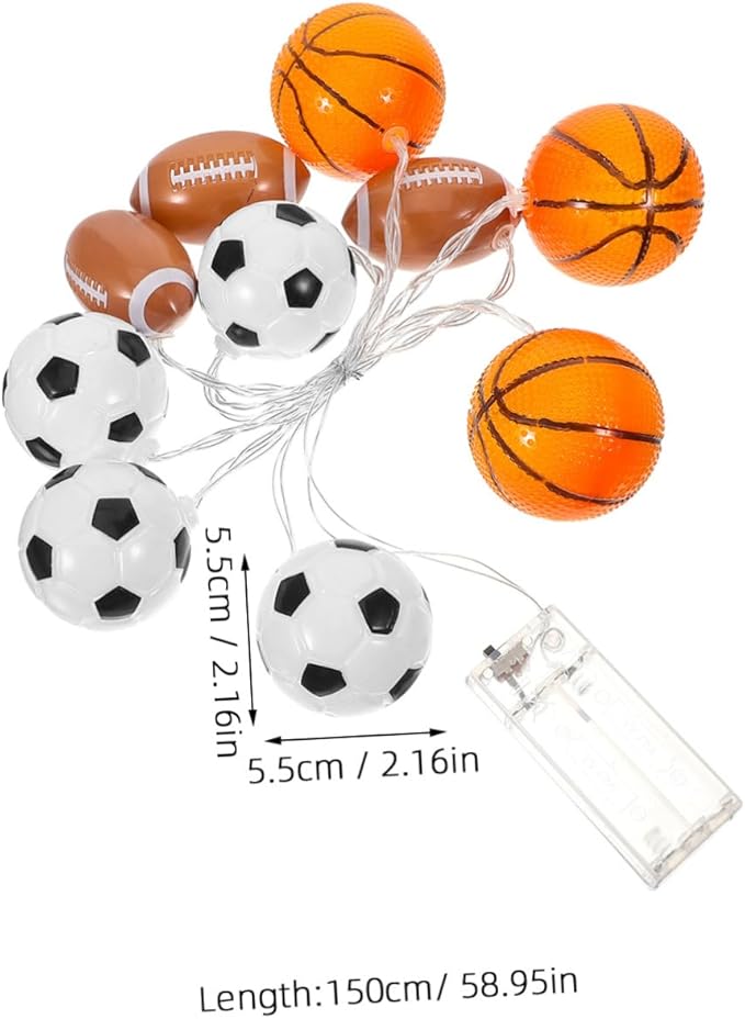 PRETYZOOM LED Sports Ball String Lights Decorative Light String for Home Patio Wedding for Sports Themed Atmosphere Battery Operated with Balls