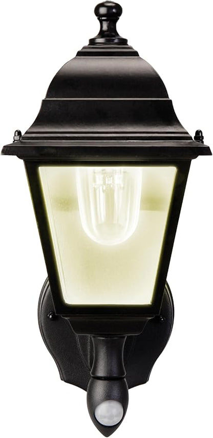 Maxsa 43319 Premium Battery-Powered Motion-Activated Decorative Outdoor Warm White LED Wall Sconce Lighting Fixture, Metal Housing, Black