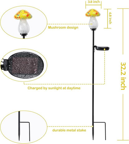 Afirst Solar Outdoor Lights Decorative Solar Glass Mushroom Lights Waterproof LED Waterproof Garden Stake Light for Walkway Pathway Lawn Patio Yard Decorations 2 Pack Yellow&Blue