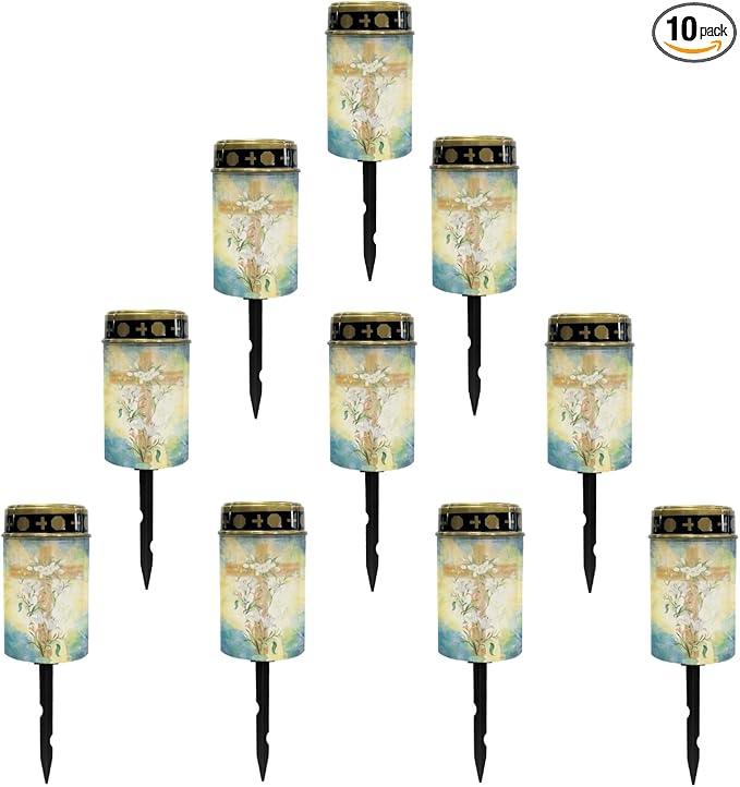 Cross Floral Cemetery Lights for Grave,Solar Garden Lights Solar Pathway Lights Outdoor Waterproof Garden Lights Solar Powered Fairy Lights Yard Solar Walkway Lights Spotlights-Warm White