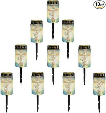 Cross Floral Cemetery Lights for Grave,Solar Garden Lights Solar Pathway Lights Outdoor Waterproof Garden Lights Solar Powered Fairy Lights Yard Solar Walkway Lights Spotlights-Warm White