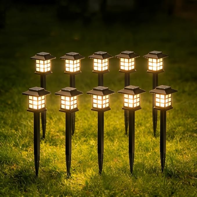Solar LED Garden Light Lawn Light, Outdoor Path Channel Lighting, Suitable for Courtyard, Lawn and Lane Decoration, Windproof and Energy-Saving, Decorative Garden Light (10pcs Warm Light)