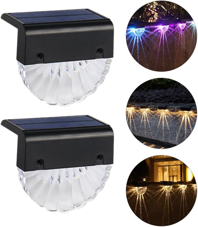 4pcs Solar Stair Lights Outdoor Waterproof Fence Lamps Solar Powered Decorative Step Lighting for Patio Garden Pathway Random Color