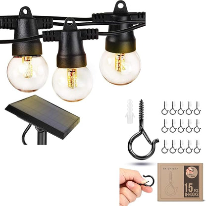 Brightech Bundle: Solar Powered Outdoor String Lights 27 Ft - 1W, Soft White + String Light Screw Hooks