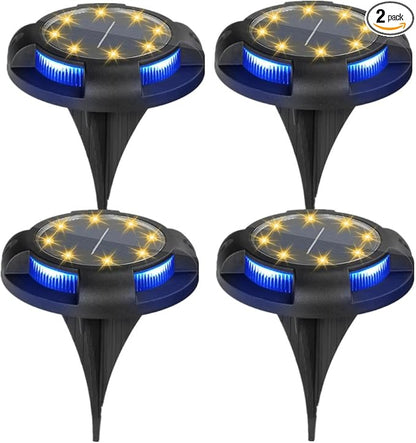 4 Packs Solar Lights Outdoor Garden Ground Lights IP44 Waterproof Solar Powered Pathway Deck Light for Lawn Walkway Yard (Warm 8Leds+Blue 4Leds)