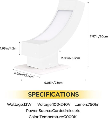 2 Pack LED Porch Light White Outdoor Wall Lights for Garage Patio IP54 Waterproof 600LM Modern Exterior Wall Mount Lamp IP54 Waterproof