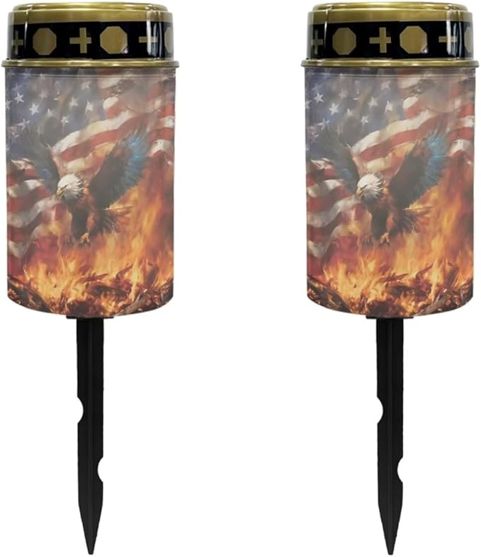 American Flag Eagle Solar Yard Light Outdoor Solar Garden Lights Book Light Pathway 4th of July Solar Lights for Prayer Cemetery Solar Lights for Grave Cemetery