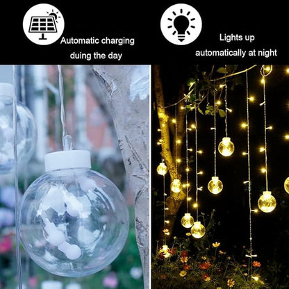 Solar Wishing Ball Fairy Curtain Lights, Waterproof 8 Modes Flashing String Lights with Remote Control for Bedroom, Christmas, Wedding, Party Decoration (Warm White)