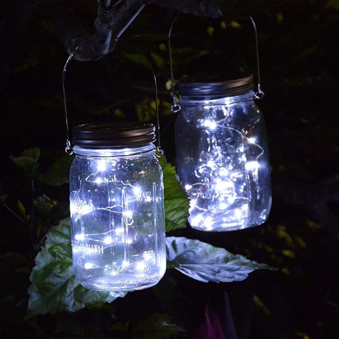 Solar Mason Jar Lantern Light, 3 Pack 20 Led String Starry Hanging Lamp, Fairy Firefly Lights Kit for Patio Garden Wedding Table Decor with Mason Jar & Hanger