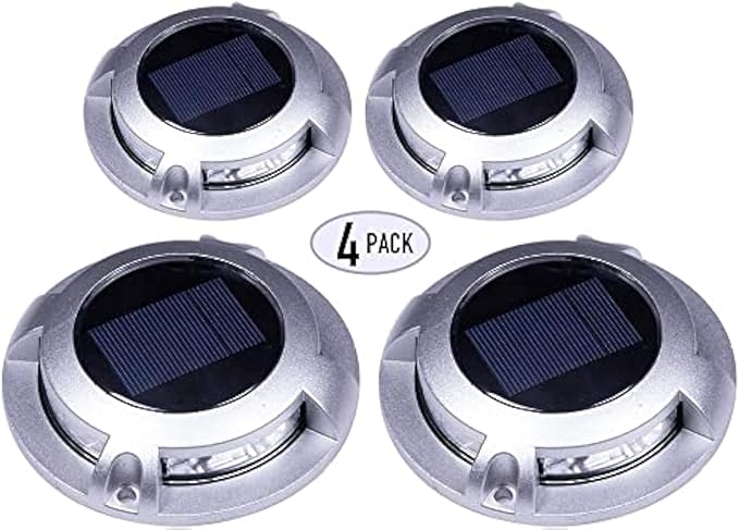 Solar Road Path Deck Dock Warning Lights with 8 Bright White LED, ON, Off, Flash and Constant On Functions - 4 Pack