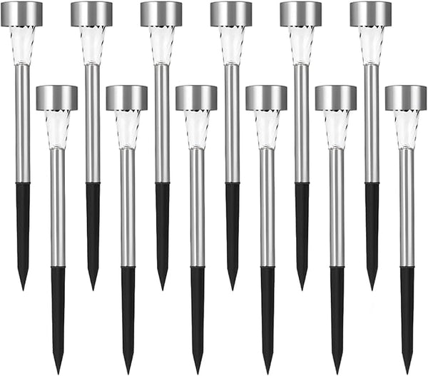 12-Pack Solar Pathway Lights, Stainless Steel Led Tube Lamps For Outdoor Landscape, 29.5 X 4.5 Cm, Ip33 Rated, Auto | Lumora