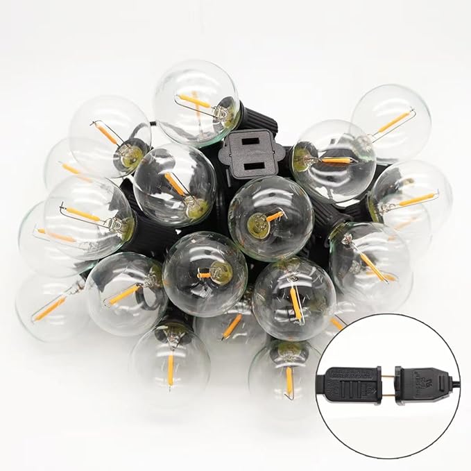 100FT Outdoor Patio Black String Lights with 52 Shatterproof G40 LED Clear Globe Bulbs for Indoor/Outdoor, 2-Pack | Lumora