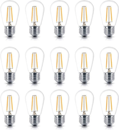 Brightech Ambience Pro Outdoor 48Ft String Lights Bundled with One Extra Set of 15 Ambience PRO Replacement LED Light Bulbs, 2 Watt Vintage LED Edison Bulbs, 3000K Neutral