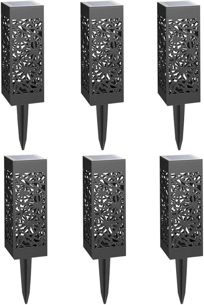 Alipis 6pcs Hollow Solar Lawn Lights Waterproof Outdoor Ground Plug Garden Path Lights Warm White for Yard Landscape Lighting