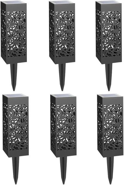 6pcs Hollow-Out Solar Lawn Path Lights Waterproof Outdoor Garden Ground Plug Lamps Warm White for Yard Landscape Lighting