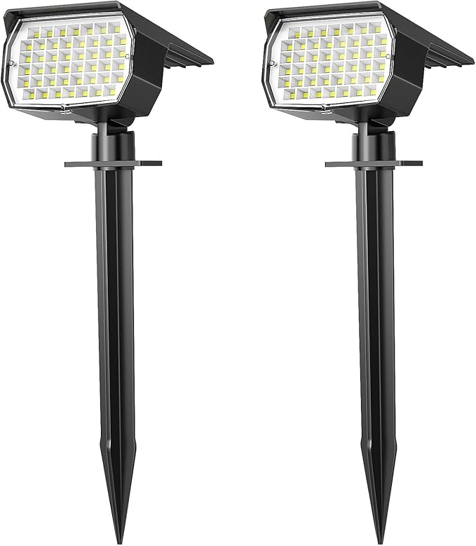 Solar Spot Lights Outdoor Waterproof IP65, 2 Pack Landscape Spotlights with 46 LEDs, 3 Modes Auto On/Off Solar Powered Flood Lights for Outside Yard, Garden, Walkway (Cool White3)