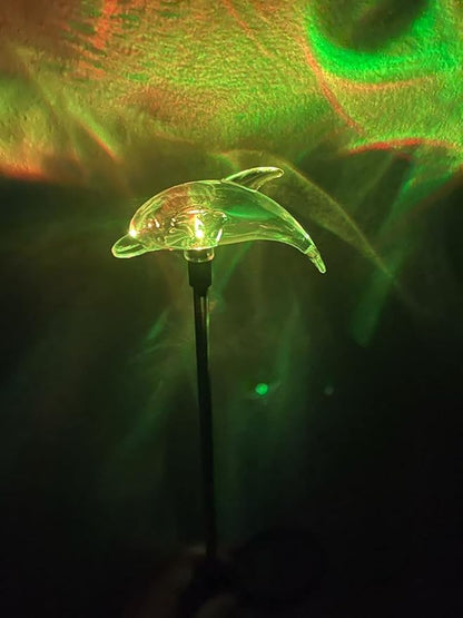 Set of 2 Clear Acrylic Dolphin Solar Garden Yard Landscape Path Stick LED Lights