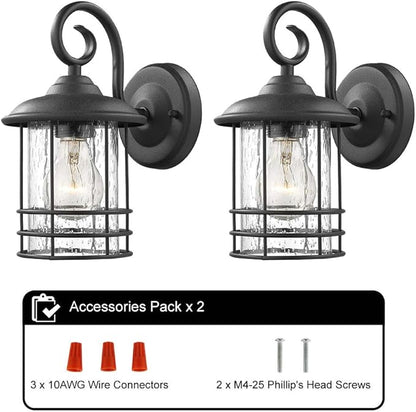 Emliviar 1-Light Outdoor Wall Lantern 2 Pack, Exterior Wall Lamp Light in Black Finish with Clear Seeded Glass -Twin Pack, OS-1803CW1