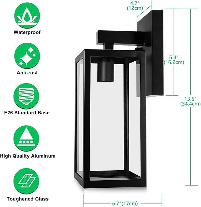 MAXvolador Outdoor Wall Lantern, Large Exterior Waterproof Wall Sconce Light Fixture, Black Anti-Rust Mount Lights Glass, E26 Porch Patio Lighting