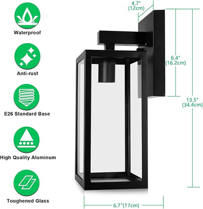MAXvolador Outdoor Wall Lantern, Large Exterior Waterproof Wall Sconce Light Fixture, Black Anti-Rust Mount Lights Glass, E26 Porch Patio Lighting
