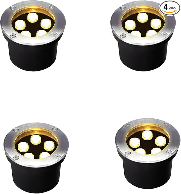 5W Outdoor Ground Lights,High Voltage 110V 120V,Diameter 4.72 inches,Waterproof Landscape Lighting Hardwired,Warm | Lumora