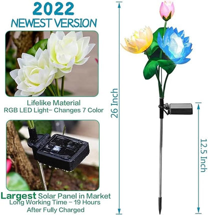 Solar Garden Lights Upgraded Solar Lotus Flower Lights, Solar Lights Outdoor for Garden, Patio, Yard Decoration, 7 Color Changing Solar Decorative Lights(2 Pack)