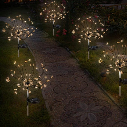 [2 Pack] Solar Star Firework Tree Light, LED Outdoor Star Firework Stakes Solar Garden Decorative Lights for Walkway Pathway Backyard Christmas Decoration Parties (Warm White)