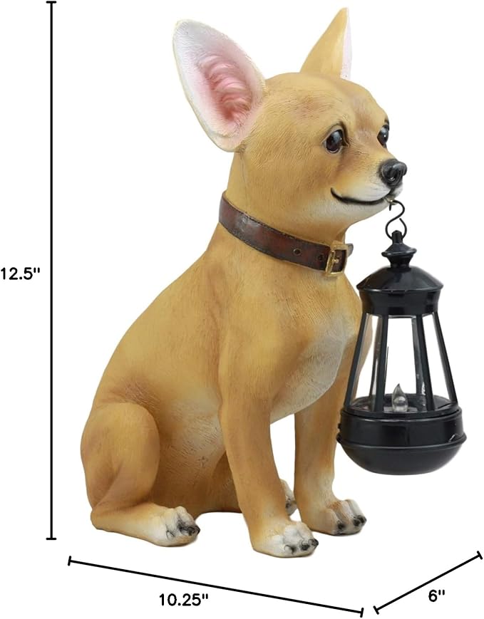 Ebros Picante Mexican Chihuahua Dog Decor Path Lighter Statue 12.5" Tall with Solar LED - Garden Figurine Light | Lumora