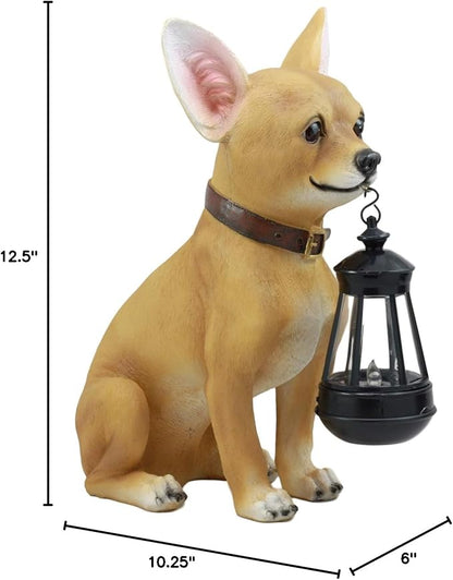 Ebros Picante Mexican Chihuahua Dog Decor Path Lighter Statue 12.5" Tall with Solar LED Light Lantern Lamp This Little Light of Mine