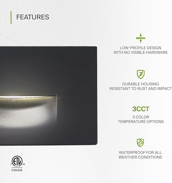 ASD LED Recessed Step Light Fixture, Outdoor & Indoor Stair Tread Lighting | 3CCT, Dimmable, Waterproof, ETL Listed | Lumora