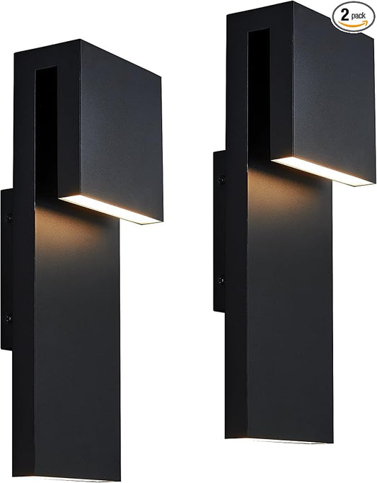 Modern Porch Lights with 2 Pack,Outdoor Indoor Integrated LED Wall Lights,2-Light Total 17W,3000K, Textured Black Finish,Outside Lights Waterproof for House Front Door Patio Garage