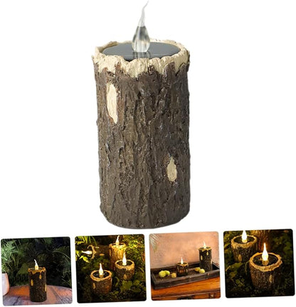 VANZACK Wood Grain Solar Pathway Light Outdoor Garden Decorative Stump Lamp for Landscape