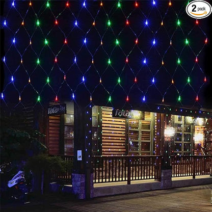2 PACK Battery Net Lights - Outdoor Waterproof Garden Light, 200 LED Tree String Light with 8 Modes, Mesh Curtain Lights for Garden Patio Yard Christmas Party Tree and Holiday Decor( Multi Color)