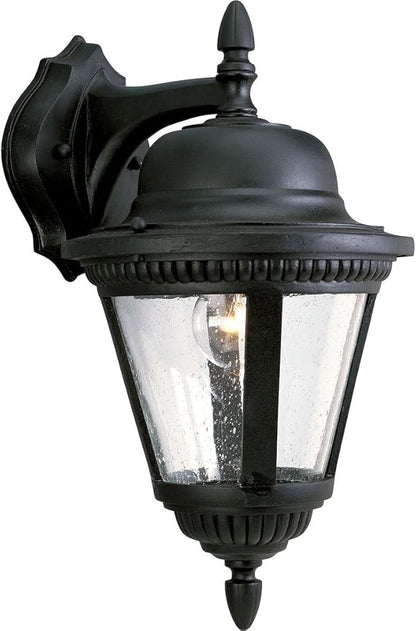 Progress Lighting P5863-31 1-Light Cast Wall Lantern with Clear Seeded Glass, Textured Black