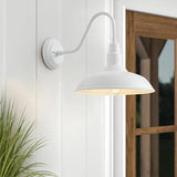 10 Inch Dome Outdoor Gooseneck Barn Lights for Porch, Farmhouse Exterior Light Fixture with Wall Mount, Matte White | Lumora