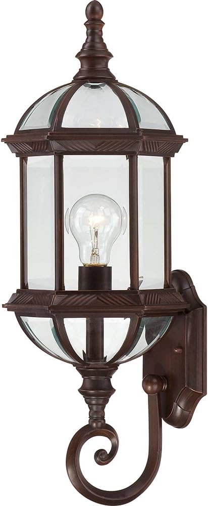 Nuvo Lighting 60/4972 Boxwood One Light Mid-Size One LightWall Lantern/Arm Up 100 Watt A19 Max. Clear Beveled Glass Rustic Bronze Outdoor Fixture