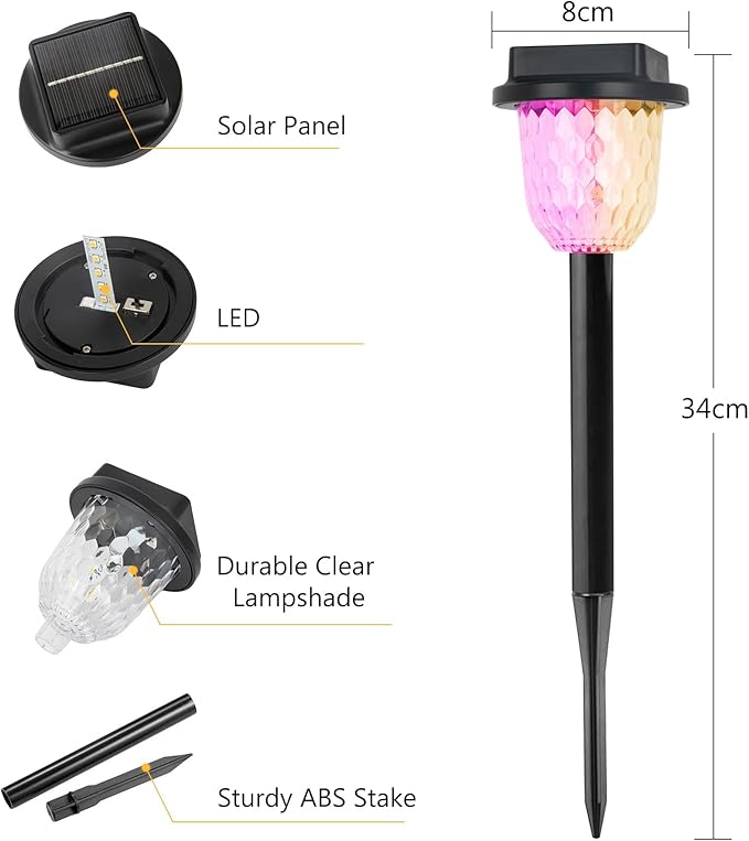 echosari 2 Pack Color Changing Solar Pathway Lights, Dynamic Multicolor & Warm White Christmas Solar Lights Outdoor Waterproof Garden Lights for Landscape Path Driveway Walkway Lawn