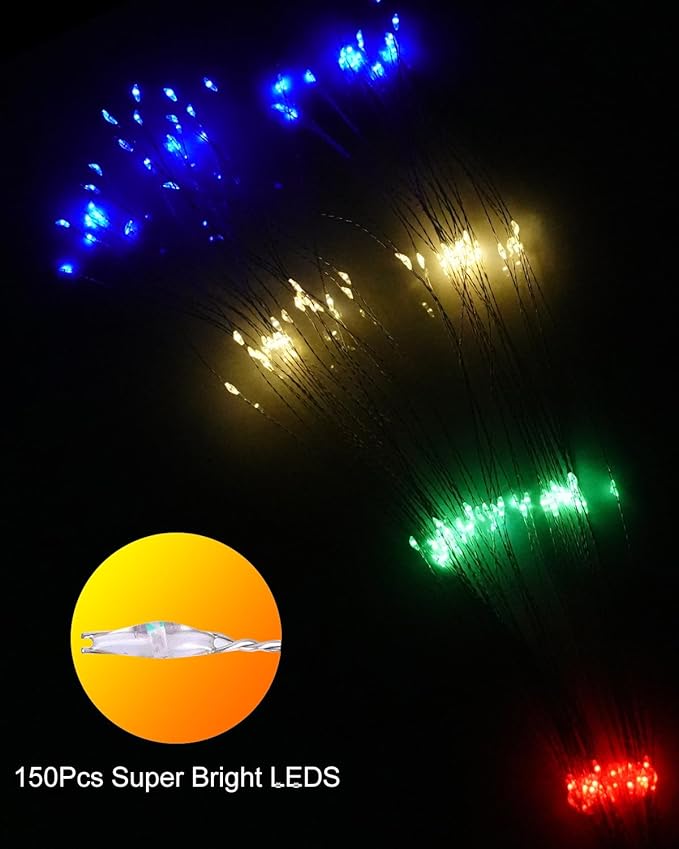 Solar Firework Lights Outdoor Waterproof 2Pcs 150 LED with 8 Modes DIY Stake Landscape Light for Outside Garden Yard Pathway Party Decor Christmas Decoration Solar Starburst Lights Multicolor