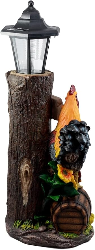 Ebros Country Farm Rooster Hen and Chicks Family by Sunflowers Solar LED Light Lantern Welcome Sign Statue Path Lighter 18.25" Tall
