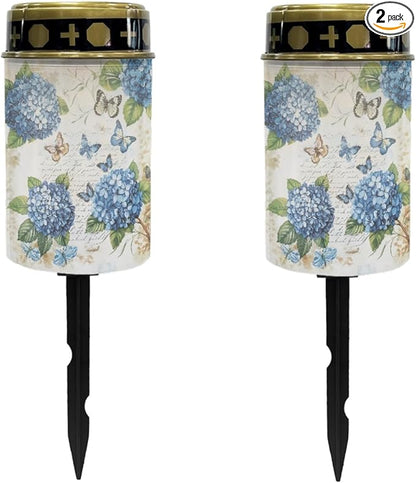 Hydrangea Floral Solar Pathway Lights Outdoor Waterproof Garden Lights for Yard Patio Butterfly LED Lantern Solar-Powered Fairy Lights for Outside Flameless Landscape Lighting Decor