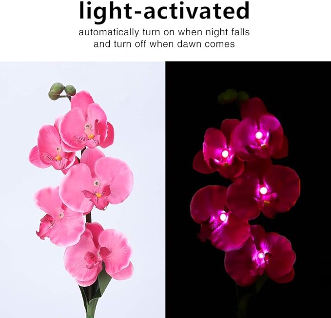 Yosoo Garden Solar Lights Moth Orchid Shape Solar Light-Activated LED Pathway Light for Lawn Garden Courtyard