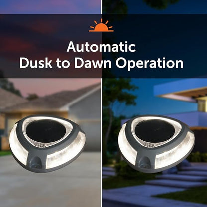 Step Light with Motion Sensor, Set of 4 Driveway Lights, Grey Cast Aluminum, 25 Lumen Solar Lights for Outdoor Steps, Patio, Boat Dock, Pool Deck, Pathways