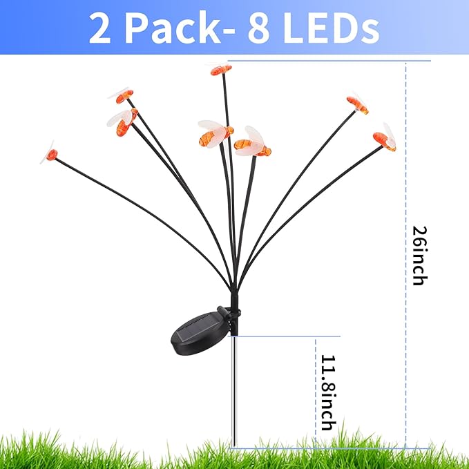 Solar Bee Lights Outdoor Waterproof, 2 Pack Solar Garden Lights with 16 LED and Two Modes,Outdoor Decor for Yard Pathway Landscape Decor with Warm White Light, Garden Decor for Outside