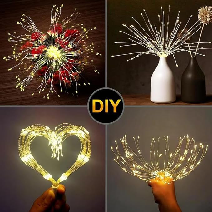 6 Pack LED Outdoor Solar Warm Light Gradient Fireworks Lights with Remote Control, Waterproof Solar&USB Powered Courtyard Atmosphere Decorative Lights,8 Modes DIY Path Light.