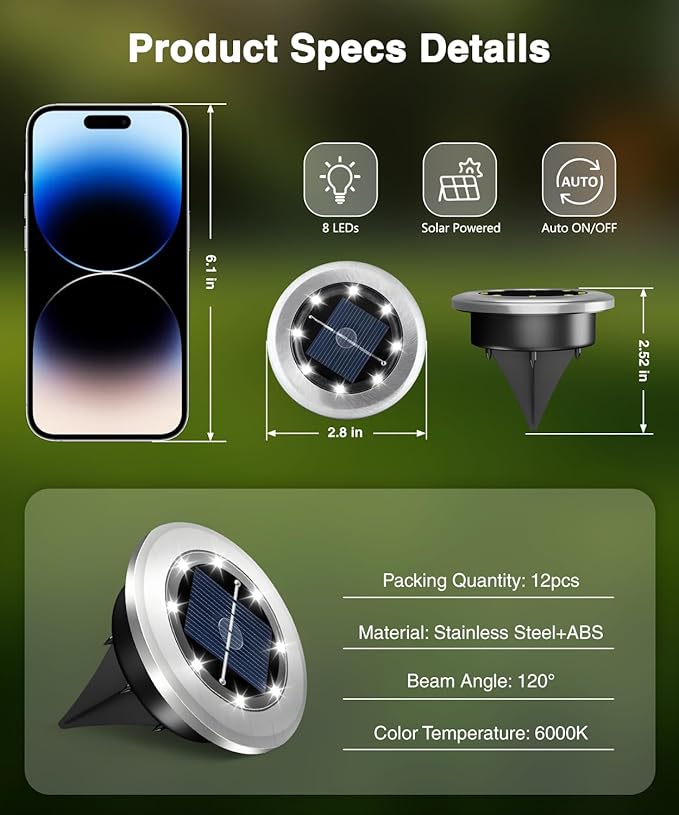Mini Solar Ground Lights 12 Pack, Solar Lights Outdoor Waterproof, Solar Garden Lights Outdoor Landscape Lighting | Lumora