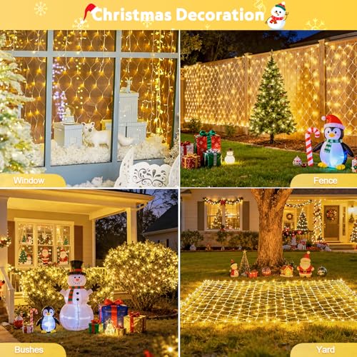 JMEXSUSS Net Lights Outdoor Mesh Lights, 200 LED 9.8ft x 6.6ft Christmas Net Light Outdoor Waterproof, Plug in Bush Light for Lawn Ceiling Hedge Garden Patio Christmas Tree Decor(Warm White)