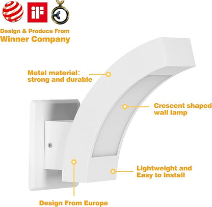 Wall Light Outdoor LED Wall Mount Lamp White Modern Wall Sconce Exterior Lighting Lantern Fixture for Porch Front Door Garden Yard Patio IP54 Waterproof 7.5W 600Lm 3000K