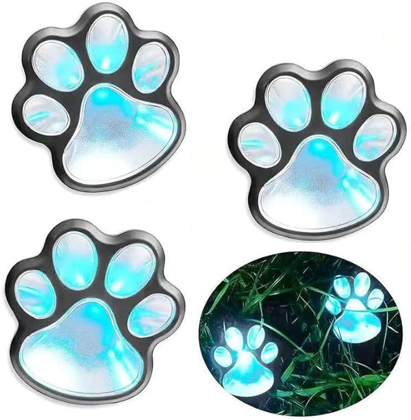 3 Solar Outdoor Lawn Lights - Cute Paw Print Lights, White/Warm Color, IP55 Waterproof, No Assembly Required, Ready | Lumora